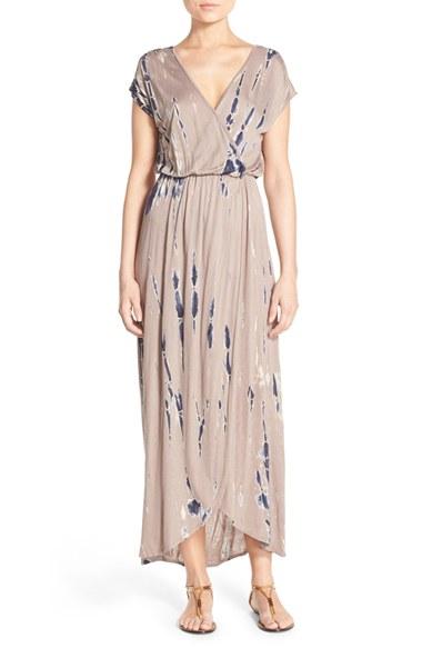 Women's Fraiche By J Tie Dye Faux Wrap Maxi Dress - Brown