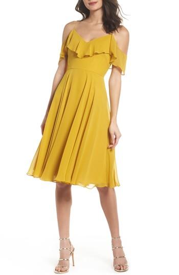 Women's Jenny Yoo Kelli Cold Shoulder Chiffon Dress - Yellow