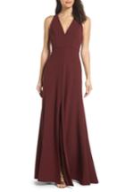 Women's Jenny Yoo Margot V-neck Knit Crepe Gown - Red