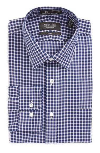 Men's Nordstrom Men's Shop Smartcare(tm) Trim Fit Check Dress Shirt .5 32/33 - Purple