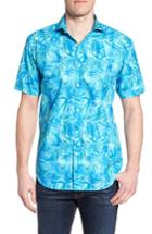Men's Bugatchi Tropical Shaped Fit Print Sport Shirt - Blue