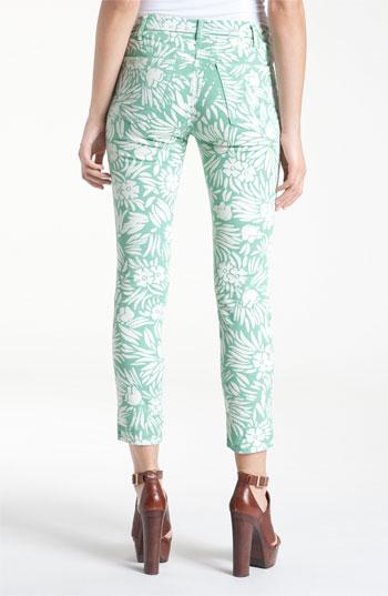 Diane von Furstenberg 'The Classic Skinny' Crop Printed Denim Jeans Womens Mint Tropical Plants Size 26