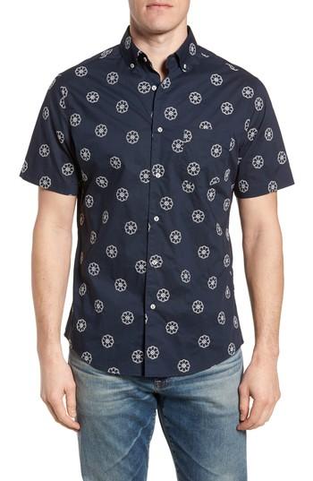 Men's Vilebrequin Embroidered Floral Poplin Shirt - Blue