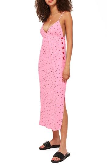 Women's Topshop Spot Button Side Slipdress Us (fits Like 0) - Pink