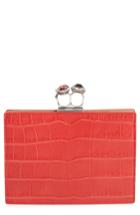 Alexander Mcqueen Croc Embossed Calfskin Leather Double Ring Clutch - Red