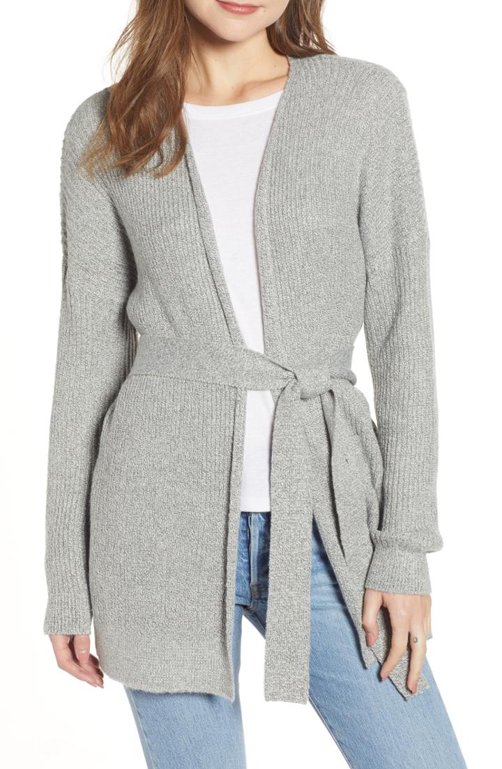 Women's Bp. Belted Cardigan, Size - Grey