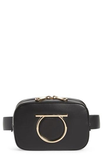 Salvatore Ferragamo Gancio Leather Belt Bag - Black