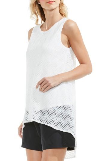 Women's Vince Camuto High/low Herringbone Lace Blouse, Size - White