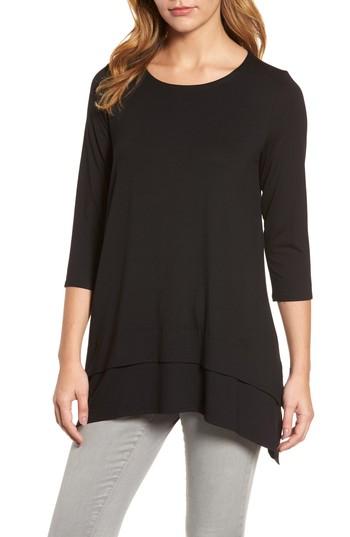 Petite Women's Eileen Fisher Tiered Handkerchief Hem Tunic, Size P - Black