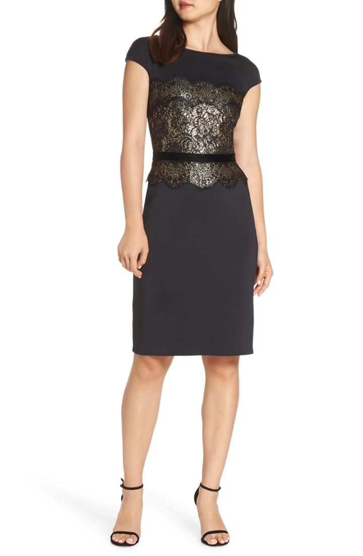Women's Tadashi Shoji Lace & Velvet Dress - Black