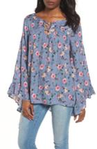 Women's Caslon Floral Print High/low Peasant Blouse - Blue