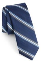 Men's The Tie Bar Short Cut Stripe Silk & Wool Skinny Tie, Size - Blue