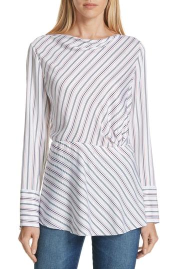 Women's Lewit Stripe Stretch Silk Blouse - Ivory