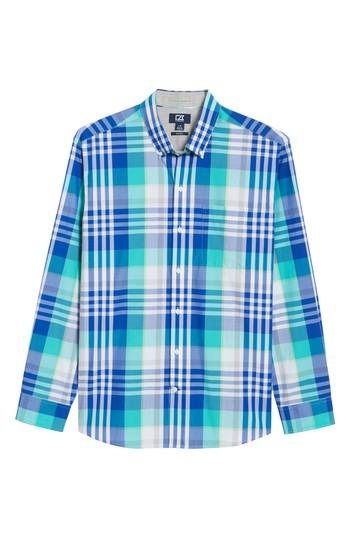 Men's Cutter & Buck Cooper Non-iron Plaid Sport Shirt, Size - Blue