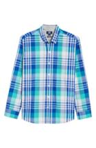 Men's Cutter & Buck Cooper Non-iron Plaid Sport Shirt, Size - Blue