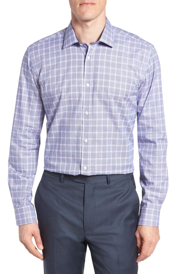 Men's Ted Baker London Royaltt Trim Fit Plaid Dress Shirt - 32/33 - Purple