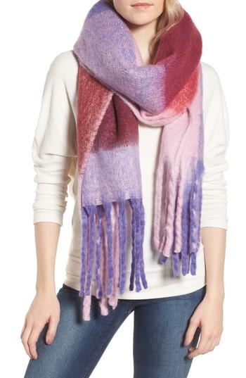 Women's Free People Cameron Plaid Fringe Scarf, Size - Purple