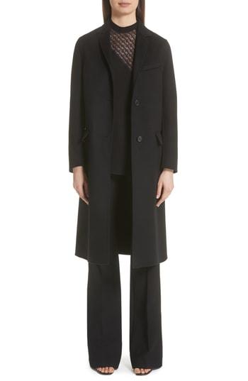 Women's Valentino Vltn Logo Back Wool & Cashmere Coat - Black