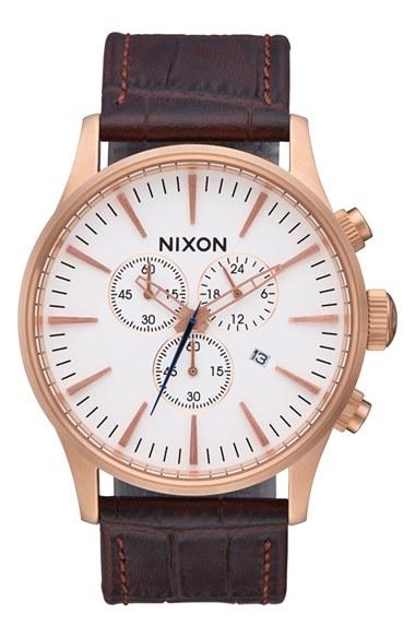 Men's Nixon The Sentry Chronograph Leather Strap Watch, 42mm