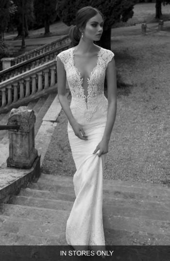 Women's Berta Sheer Back Lace Gown, Size - White