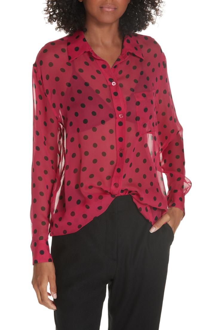 Women's Equipment Daddy Polka Dot Silk Shirt, Size - Pink