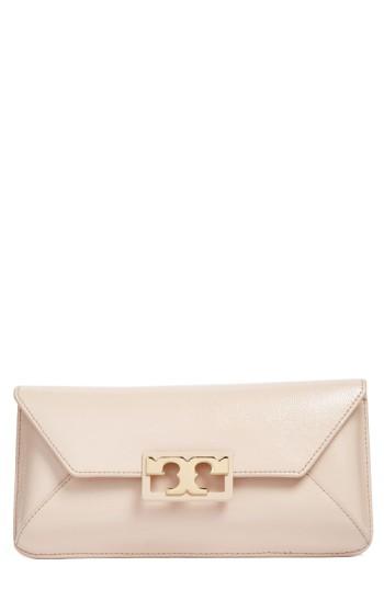 Tory Burch Gigi Caviar Leather Clutch - Ivory