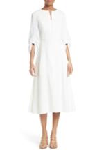 Women's Tibi Marta Smocked Sleeve Linen Blend Midi Dress - Ivory