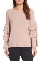 Petite Women's Halogen Ruffle Sleeve Sweater, Size P - Pink