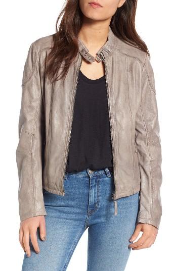 Women's Mauritius Leather Moto Jacket - Grey