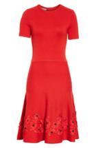 Women's Oscar De La Renta Lace Applique Wool A-line Dress - Red