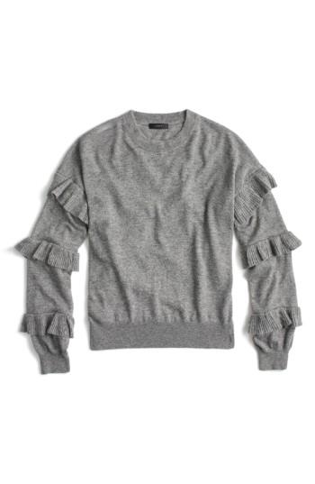 Women's J.crew Ruffle Sleeve Sweater, Size - Grey