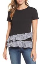 Petite Women's Bobeau Poplin Ruffle Tee P - Black