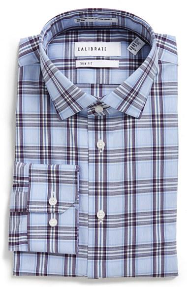 Men's Calibrate Trim Fit Non-iron Plaid Stretch Dress Shirt 32/33 - Purple