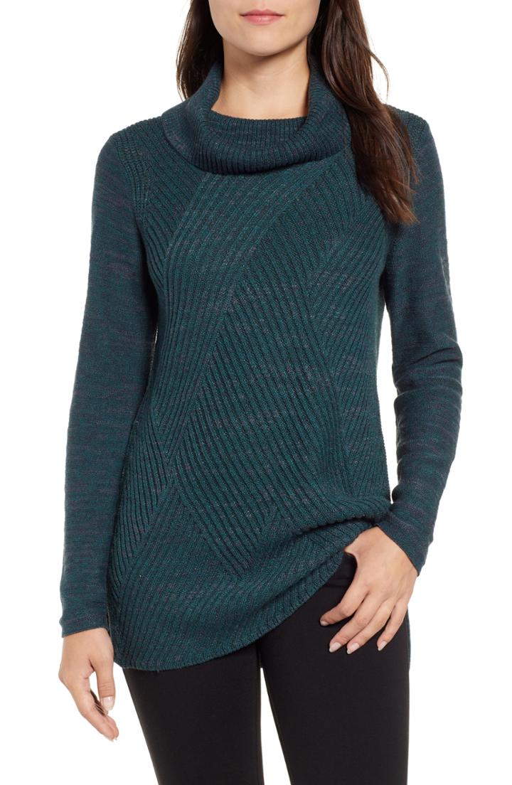 Petite Women's Nic+zoe North Star Tunic Sweater, Size P - Green