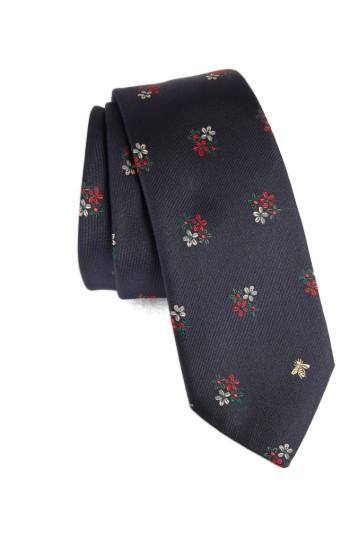 Men's Gucci Yeola Floral Silk Tie, Size - Blue