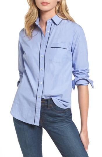 Women's J.crew Tipped Pajama Shirt - Blue