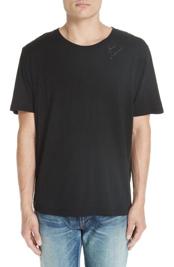 Men's Saint Laurent Embroidered Logo T-shirt - Black
