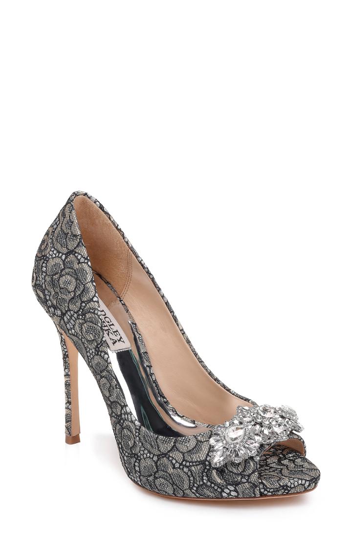 Women's Badgley Mischka Crystal Embellished Lace Pump .5 M - Grey