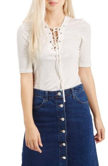 Women's Topshop Lace-up Short Sleeve Crop Top