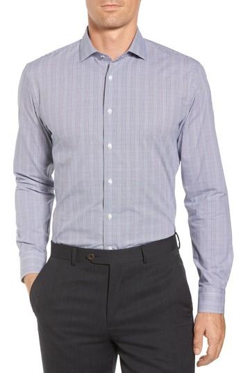 Men's Nordstrom Men's Shop Tech-smart Trim Fit Plaid Dress Shirt 32/33 - Blue