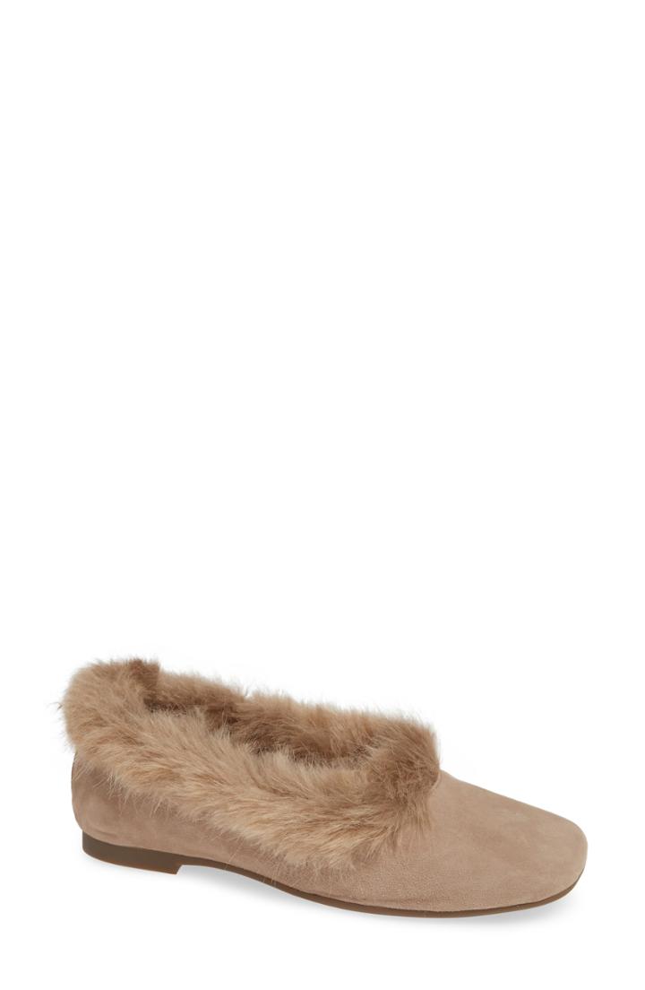 Women's Taryn Rose Ryanne Water Resistant Faux Fur Flat M - Brown