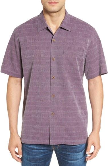 Men's Tommy Bahama 'geo-rific Jacquard' Original Fit Silk Camp Shirt - Purple
