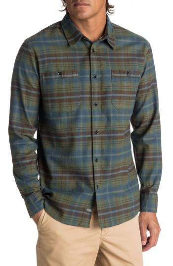Men's Quiksilver Waterman Collection Raleigh Plaid Flannel Sport Shirt, Size - Green