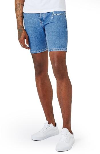 Men's Topman Embroidered Forever Slim Fit Denim Shorts - Blue