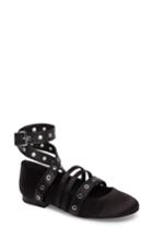 Women's Kenneth Cole New York Wade Grommet Ankle Wrap Flat .5 M - Black