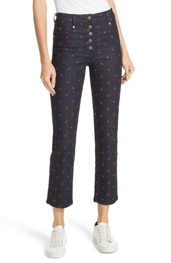 Women's Miaou Junior Floral Embroidered Crop Jeans - Brown