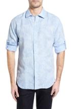Men's Bugatchi Shaped Fit Frond Print Sport Shirt, Size - Blue