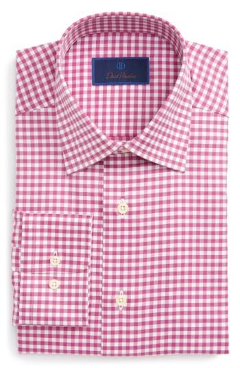 Men's David Donahue Regular Fit Check Dress Shirt .5 34/35 - Pink