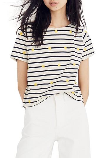 Women's Madewell Embroidered Sun Stripe Tee, Size - Yellow