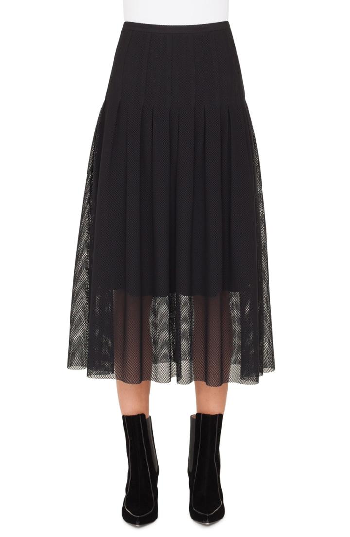Women's Akris Punto Stitch Pleated Mesh Midi Skirt